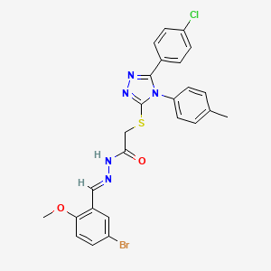 molecular formula C25H21BrClN5O2S B11659547 N'-[(E)-(5-bromo-2-methoxyphenyl)methylidene]-2-{[5-(4-chlorophenyl)-4-(4-methylphenyl)-4H-1,2,4-triazol-3-yl]sulfanyl}acetohydrazide 