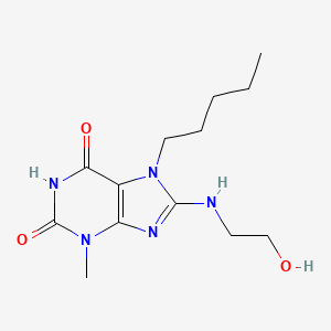 molecular formula C13H21N5O3 B11659557 8-[(2-hydroxyethyl)amino]-3-methyl-7-pentyl-2,3,6,7-tetrahydro-1H-purine-2,6-dione 