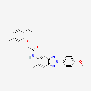 molecular formula C26H28N4O3 B11659566 N-[2-(4-methoxyphenyl)-6-methyl-2H-benzotriazol-5-yl]-2-[5-methyl-2-(propan-2-yl)phenoxy]acetamide 