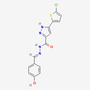 molecular formula C15H11ClN4O2S B11659578 3-(5-Chlorothiophen-2-yl)-N'-(4-hydroxybenzylidene)-1H-pyrazole-5-carbohydrazide CAS No. 303104-89-4