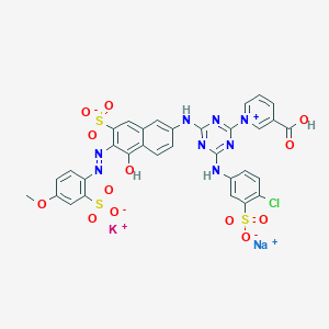 molecular formula C10H10Cl2O B1165958 Pyridinium, 3-carboxy-1-(4-((4-chloro-3-sulfophenyl)amino)-6-((5-hydroxy-6-((4-methoxy-2-sulfophenyl)azo)-7-sulfo-2-naphthalenyl)amino)-1,3,5-triazin-2-yl)-, inner salt, potassium sodium salt CAS No. 109125-54-4