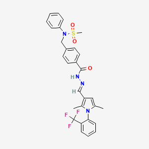 molecular formula C29H27F3N4O3S B11659594 N-(4-{[(2E)-2-({2,5-dimethyl-1-[2-(trifluoromethyl)phenyl]-1H-pyrrol-3-yl}methylidene)hydrazinyl]carbonyl}benzyl)-N-phenylmethanesulfonamide 