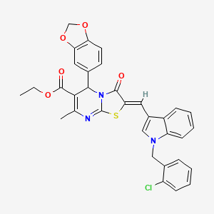 molecular formula C33H26ClN3O5S B11659613 ethyl (2Z)-5-(1,3-benzodioxol-5-yl)-2-{[1-(2-chlorobenzyl)-1H-indol-3-yl]methylidene}-7-methyl-3-oxo-2,3-dihydro-5H-[1,3]thiazolo[3,2-a]pyrimidine-6-carboxylate 