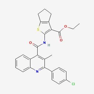 molecular formula C27H23ClN2O3S B11659625 ethyl 2-({[2-(4-chlorophenyl)-3-methylquinolin-4-yl]carbonyl}amino)-5,6-dihydro-4H-cyclopenta[b]thiophene-3-carboxylate 