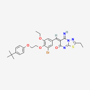 molecular formula C28H31BrN4O4S B11659668 (6Z)-6-{3-bromo-4-[2-(4-tert-butylphenoxy)ethoxy]-5-ethoxybenzylidene}-2-ethyl-5-imino-5,6-dihydro-7H-[1,3,4]thiadiazolo[3,2-a]pyrimidin-7-one 