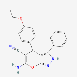 molecular formula C21H18N4O2 B11659669 6-Amino-4-(4-ethoxyphenyl)-3-phenyl-1,4-dihydropyrano[2,3-c]pyrazole-5-carbonitrile 