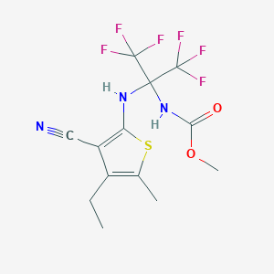 Carbamic acid, N-[1-(3-cyano-4-ethyl-5-methyl-2-thienylamino)-2,2,2-trifluoro-1-trifluoromethylethyl]-, methyl ester