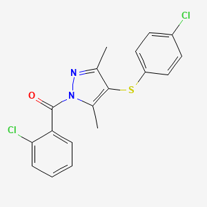 molecular formula C18H14Cl2N2OS B11659684 1-(2-Chlorobenzoyl)-4-((4-chlorophenyl)sulfanyl)-3,5-dimethyl-1H-pyrazole 