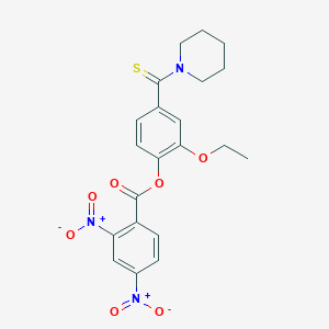 molecular formula C21H21N3O7S B11659695 2-Ethoxy-4-(piperidin-1-ylcarbonothioyl)phenyl 2,4-dinitrobenzoate 