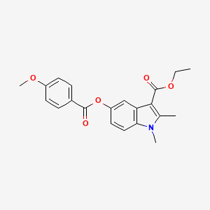 molecular formula C21H21NO5 B11659767 3-(Ethoxycarbonyl)-1,2-dimethylindol-5-yl 4-methoxybenzoate 