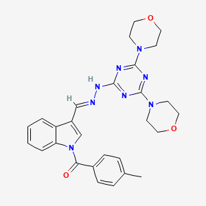 {3-[(E)-{2-[4,6-di(morpholin-4-yl)-1,3,5-triazin-2-yl]hydrazinylidene}methyl]-1H-indol-1-yl}(4-methylphenyl)methanone