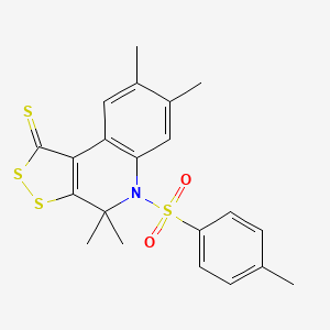 molecular formula C21H21NO2S4 B11659790 4,4,7,8-tetramethyl-5-[(4-methylphenyl)sulfonyl]-4,5-dihydro-1H-[1,2]dithiolo[3,4-c]quinoline-1-thione 