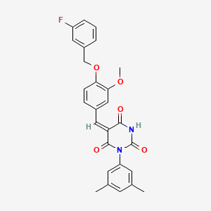 (5E)-1-(3,5-dimethylphenyl)-5-{4-[(3-fluorobenzyl)oxy]-3-methoxybenzylidene}pyrimidine-2,4,6(1H,3H,5H)-trione