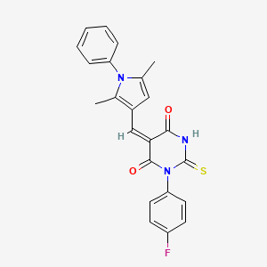 (5E)-5-[(2,5-dimethyl-1-phenyl-1H-pyrrol-3-yl)methylidene]-1-(4-fluorophenyl)-2-thioxodihydropyrimidine-4,6(1H,5H)-dione