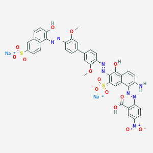 molecular formula C15H16N4O6 B1165993 Benzoic acid, 2-(2-(2-amino-5-hydroxy-6-(2-(4'-(2-(2-hydroxy-6-sulfo-1-naphthalenyl)diazenyl)-3,3'-dimethoxy(1,1'-biphenyl)-4-yl)diazenyl)-7-sulfo-1-naphthalenyl)diazenyl)-5-nitro-, sodium salt (1:2) CAS No. 101200-51-5