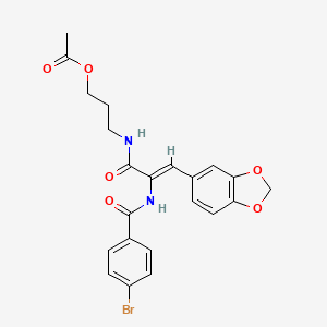 3-{[(2Z)-3-(1,3-benzodioxol-5-yl)-2-{[(4-bromophenyl)carbonyl]amino}prop-2-enoyl]amino}propyl acetate