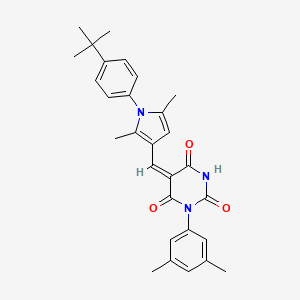 (5E)-5-{[1-(4-tert-butylphenyl)-2,5-dimethyl-1H-pyrrol-3-yl]methylidene}-1-(3,5-dimethylphenyl)pyrimidine-2,4,6(1H,3H,5H)-trione