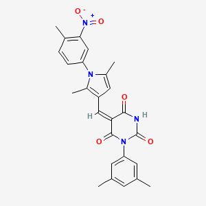 (5E)-5-{[2,5-dimethyl-1-(4-methyl-3-nitrophenyl)-1H-pyrrol-3-yl]methylidene}-1-(3,5-dimethylphenyl)pyrimidine-2,4,6(1H,3H,5H)-trione