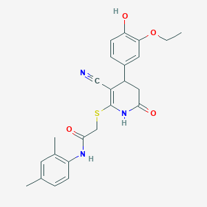 molecular formula C24H25N3O4S B11660870 2-{[3-cyano-4-(3-ethoxy-4-hydroxyphenyl)-6-oxo-1,4,5,6-tetrahydropyridin-2-yl]sulfanyl}-N-(2,4-dimethylphenyl)acetamide 