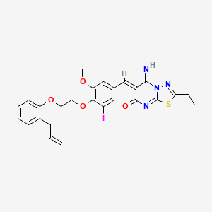 molecular formula C26H25IN4O4S B11660890 (6Z)-2-ethyl-5-imino-6-(3-iodo-5-methoxy-4-{2-[2-(prop-2-en-1-yl)phenoxy]ethoxy}benzylidene)-5,6-dihydro-7H-[1,3,4]thiadiazolo[3,2-a]pyrimidin-7-one 