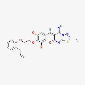 molecular formula C26H25BrN4O4S B11660906 (6Z)-6-(3-bromo-5-methoxy-4-{2-[2-(prop-2-en-1-yl)phenoxy]ethoxy}benzylidene)-2-ethyl-5-imino-5,6-dihydro-7H-[1,3,4]thiadiazolo[3,2-a]pyrimidin-7-one 