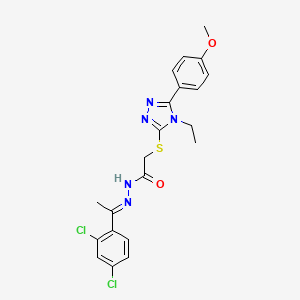 molecular formula C21H21Cl2N5O2S B11660927 N'-[(1E)-1-(2,4-dichlorophenyl)ethylidene]-2-{[4-ethyl-5-(4-methoxyphenyl)-4H-1,2,4-triazol-3-yl]sulfanyl}acetohydrazide CAS No. 303102-47-8