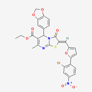 molecular formula C28H20BrN3O8S B11660989 ethyl (2Z)-5-(1,3-benzodioxol-5-yl)-2-{[5-(2-bromo-4-nitrophenyl)furan-2-yl]methylidene}-7-methyl-3-oxo-2,3-dihydro-5H-[1,3]thiazolo[3,2-a]pyrimidine-6-carboxylate 