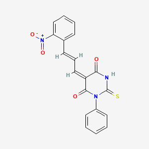 molecular formula C19H13N3O4S B11661034 (5E)-5-[(2E)-3-(2-nitrophenyl)prop-2-en-1-ylidene]-1-phenyl-2-thioxodihydropyrimidine-4,6(1H,5H)-dione 