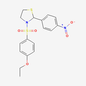 molecular formula C17H18N2O5S2 B11661040 3-((4-Ethoxyphenyl)sulfonyl)-2-(4-nitrophenyl)thiazolidine 