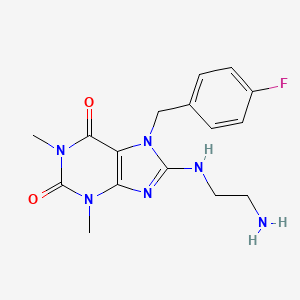 molecular formula C16H19FN6O2 B11661087 8-((2-Aminoethyl)amino)-7-(4-fluorobenzyl)-1,3-dimethyl-1H-purine-2,6(3H,7H)-dione 