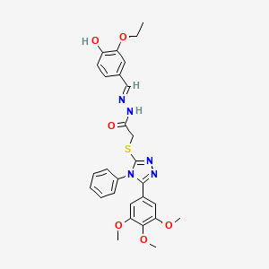 molecular formula C28H29N5O6S B11661089 N'-[(E)-(3-Ethoxy-4-hydroxyphenyl)methylidene]-2-{[4-phenyl-5-(3,4,5-trimethoxyphenyl)-4H-1,2,4-triazol-3-YL]sulfanyl}acetohydrazide 