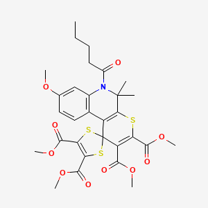 Tetramethyl 8'-methoxy-5',5'-dimethyl-6'-pentanoyl-5',6'-dihydrospiro[1,3-dithiole-2,1'-thiopyrano[2,3-c]quinoline]-2',3',4,5-tetracarboxylate