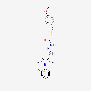 molecular formula C25H29N3O2S B11661133 N'-[(E)-[1-(2,4-Dimethylphenyl)-2,5-dimethyl-1H-pyrrol-3-YL]methylidene]-2-{[(4-methoxyphenyl)methyl]sulfanyl}acetohydrazide 