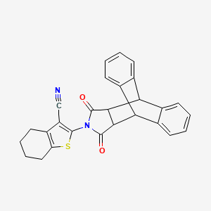 molecular formula C27H20N2O2S B11661142 2-(16,18-Dioxo-17-azapentacyclo[6.6.5.0~2,7~.0~9,14~.0~15,19~]nonadeca-2,4,6,9,11,13-hexaen-17-yl)-4,5,6,7-tetrahydro-1-benzothiophene-3-carbonitrile (non-preferred name) 