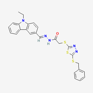 molecular formula C26H23N5OS3 B11661155 2-{[5-(benzylsulfanyl)-1,3,4-thiadiazol-2-yl]sulfanyl}-N'-[(E)-(9-ethyl-9H-carbazol-3-yl)methylidene]acetohydrazide 