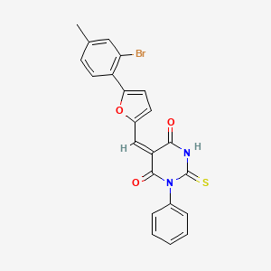 molecular formula C22H15BrN2O3S B11661181 (5E)-5-{[5-(2-bromo-4-methylphenyl)furan-2-yl]methylidene}-1-phenyl-2-thioxodihydropyrimidine-4,6(1H,5H)-dione 