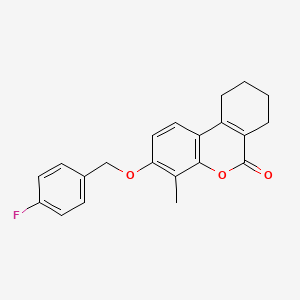 molecular formula C21H19FO3 B11661182 3-[(4-fluorobenzyl)oxy]-4-methyl-7,8,9,10-tetrahydro-6H-benzo[c]chromen-6-one 