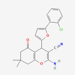 molecular formula C22H19ClN2O3 B11661200 2-amino-4-[5-(2-chlorophenyl)furan-2-yl]-7,7-dimethyl-5-oxo-5,6,7,8-tetrahydro-4H-chromene-3-carbonitrile 