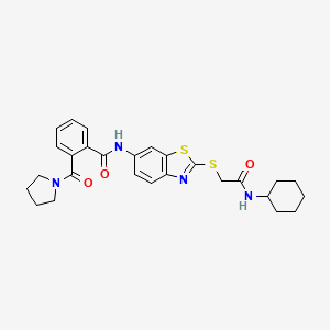 molecular formula C27H30N4O3S2 B11661222 N-(2-{[2-(cyclohexylamino)-2-oxoethyl]sulfanyl}-1,3-benzothiazol-6-yl)-2-(pyrrolidin-1-ylcarbonyl)benzamide 