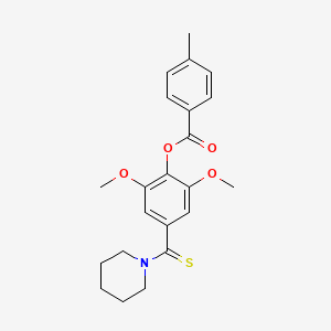 molecular formula C22H25NO4S B11661241 2,6-Dimethoxy-4-(piperidin-1-ylcarbonothioyl)phenyl 4-methylbenzoate 