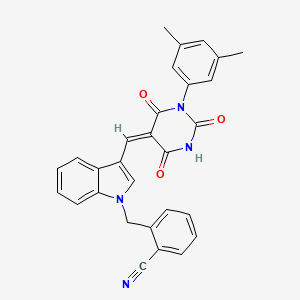 molecular formula C29H22N4O3 B11661253 2-[(3-{(E)-[1-(3,5-dimethylphenyl)-2,4,6-trioxotetrahydropyrimidin-5(2H)-ylidene]methyl}-1H-indol-1-yl)methyl]benzonitrile 