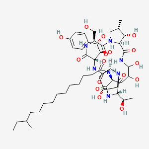 molecular formula C8H5NO4 B1166126 N-[(3S,6S,9S,11R,15S,18S,24S,25S,26S)-6-[(1S,2S)-1,2-dihydroxy-2-(4-hydroxyphenyl)ethyl]-11,20,21,25-tetrahydroxy-15-[(1R)-1-hydroxyethyl]-3-(hydroxymethyl)-26-methyl-2,5,8,14,17,23-hexaoxo-1,4,7,13,16,22-hexazatricyclo[22.3.0.09,13]heptacosan-18-yl]-12-methyltetradecanamide CAS No. 108351-20-8