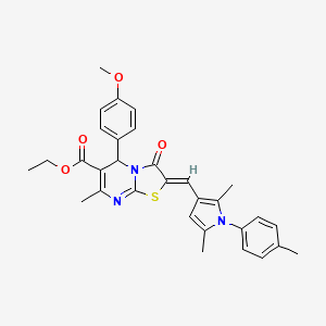 molecular formula C31H31N3O4S B11661274 ethyl (2Z)-2-{[2,5-dimethyl-1-(4-methylphenyl)-1H-pyrrol-3-yl]methylidene}-5-(4-methoxyphenyl)-7-methyl-3-oxo-2,3-dihydro-5H-[1,3]thiazolo[3,2-a]pyrimidine-6-carboxylate 