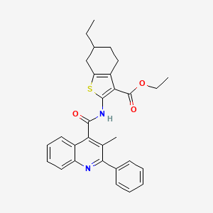 molecular formula C30H30N2O3S B11661287 Ethyl 6-ethyl-2-{[(3-methyl-2-phenylquinolin-4-yl)carbonyl]amino}-4,5,6,7-tetrahydro-1-benzothiophene-3-carboxylate 