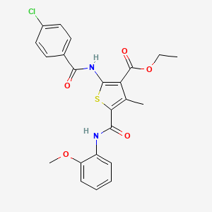 molecular formula C23H21ClN2O5S B11661306 Ethyl 2-{[(4-chlorophenyl)carbonyl]amino}-5-[(2-methoxyphenyl)carbamoyl]-4-methylthiophene-3-carboxylate 