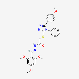 molecular formula C27H27N5O5S B11661308 2-{[5-(4-methoxyphenyl)-4-phenyl-4H-1,2,4-triazol-3-yl]sulfanyl}-N'-[(E)-(2,4,6-trimethoxyphenyl)methylidene]acetohydrazide 