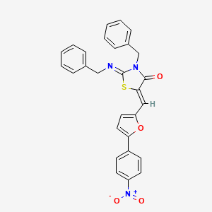 molecular formula C28H21N3O4S B11661348 (2E,5Z)-3-benzyl-2-(benzylimino)-5-{[5-(4-nitrophenyl)furan-2-yl]methylidene}-1,3-thiazolidin-4-one 