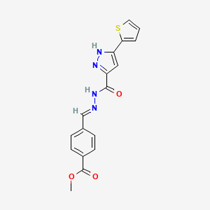 molecular formula C17H14N4O3S B11661361 Methyl 4-(2-((3-(2-thienyl)-1H-pyrazol-5-YL)carbonyl)carbohydrazonoyl)benzoate 