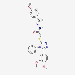 2-{[5-(3,4-dimethoxyphenyl)-4-phenyl-4H-1,2,4-triazol-3-yl]sulfanyl}-N'-[(E)-(4-hydroxyphenyl)methylidene]acetohydrazide