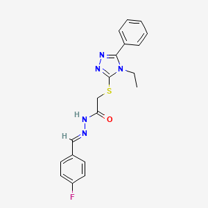 molecular formula C19H18FN5OS B11661418 2-[(4-ethyl-5-phenyl-4H-1,2,4-triazol-3-yl)sulfanyl]-N'-[(E)-(4-fluorophenyl)methylidene]acetohydrazide 